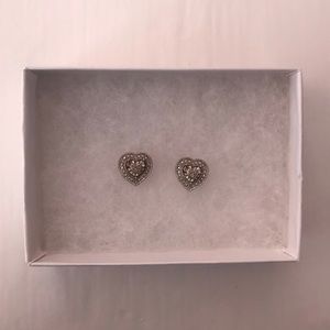 Sterling Silver Heart Shaped Diamond Stud Earrings
